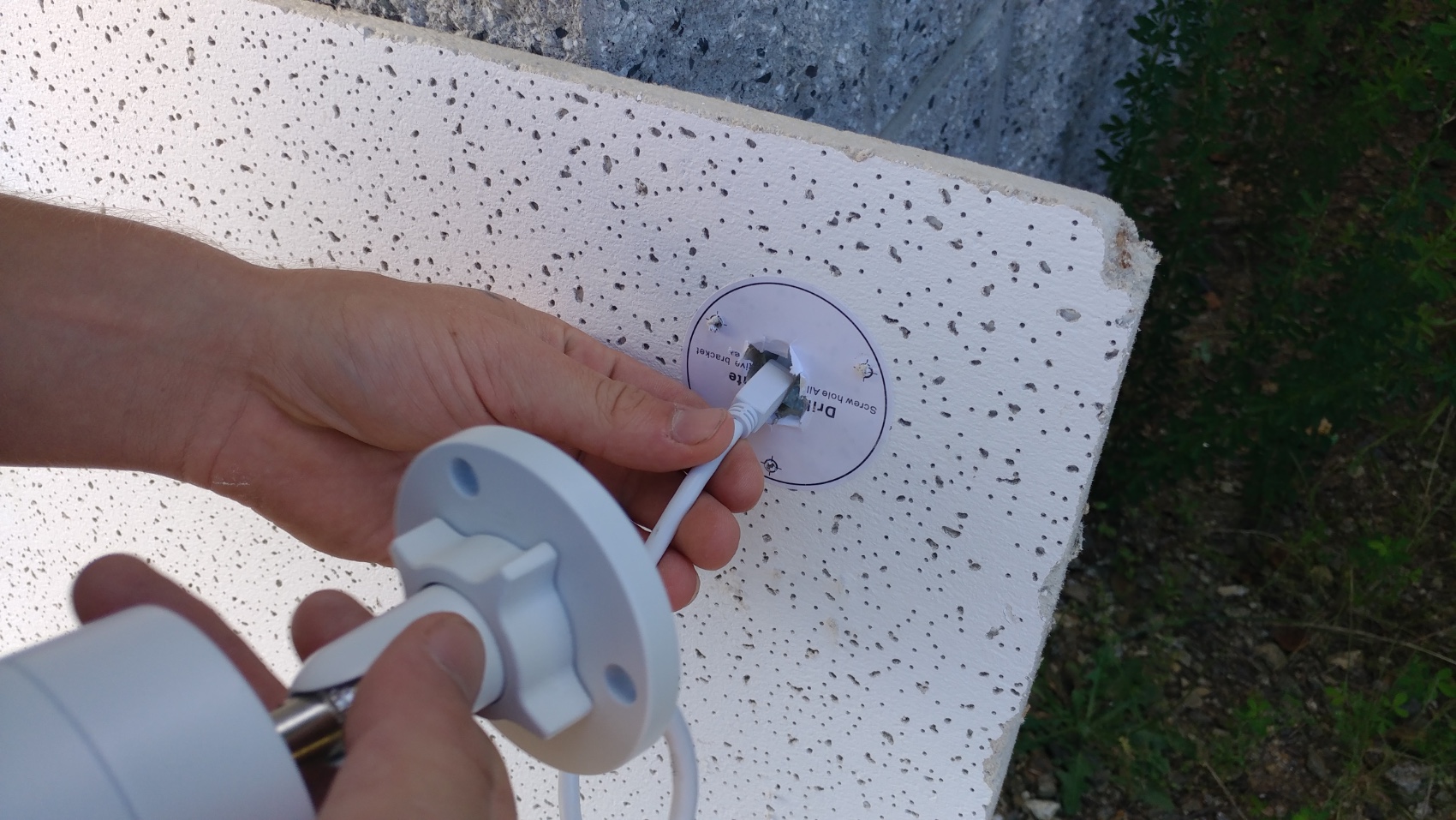 push camera connector through tile