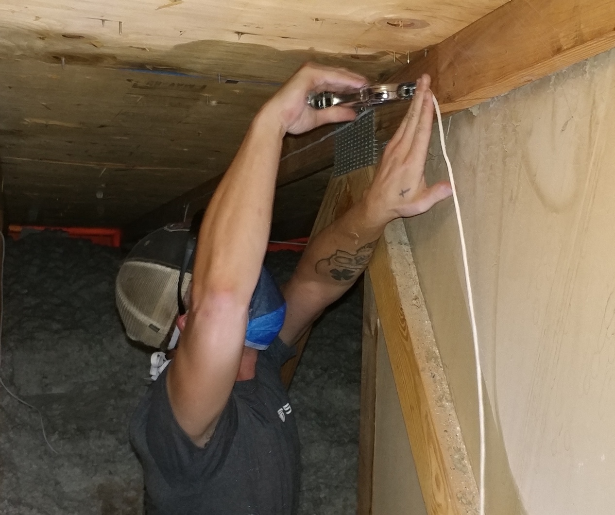 we used staples because the beams were wood