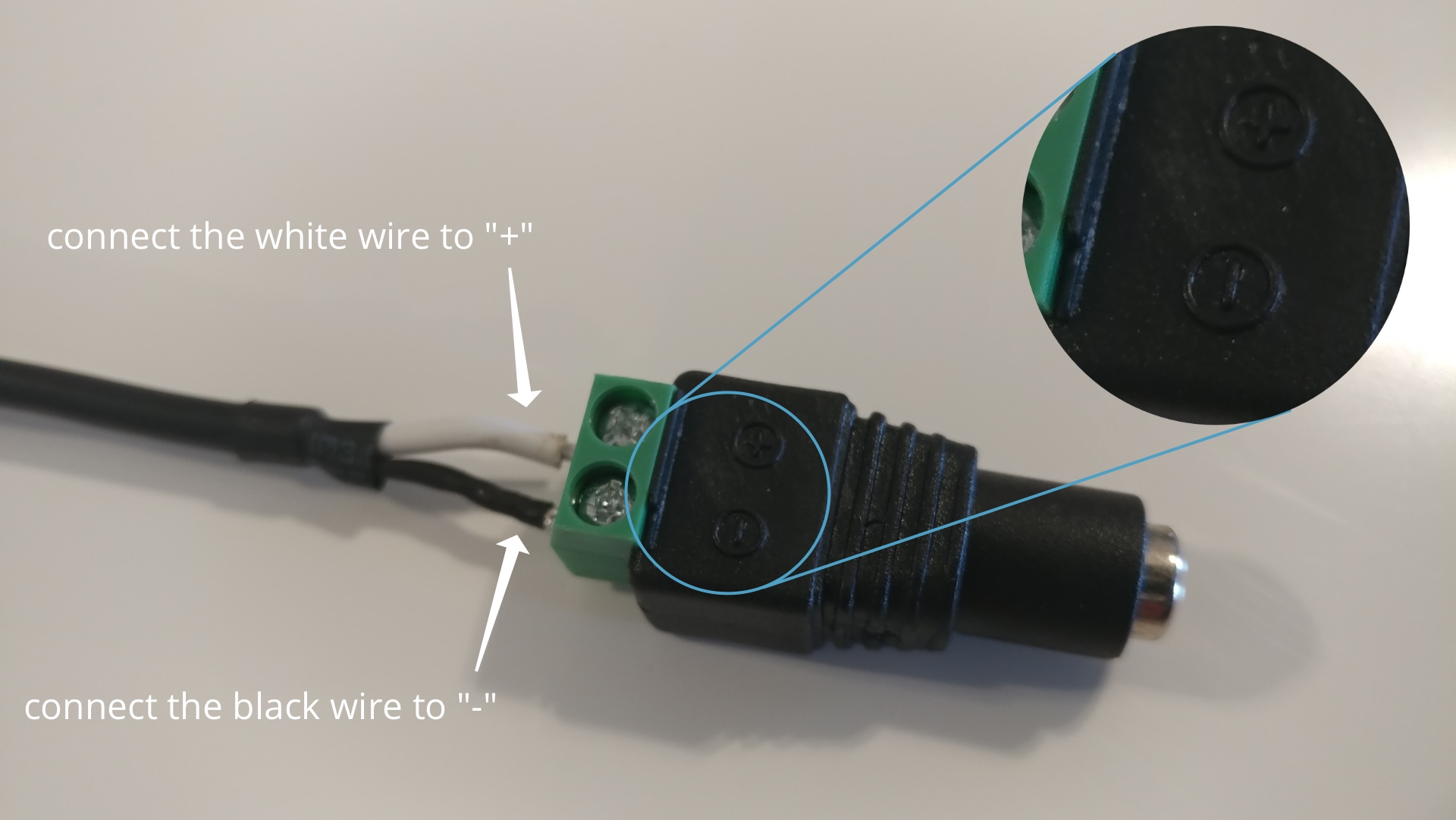 connect the 24 volt power supply and female connector